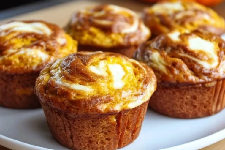 Muffins moelleux au potiron et au fromage à la crème swirl