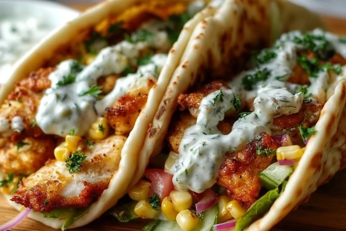 Pitas au poulet croustillant avec ranch aux herbes