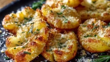 Pommes de terre écrasées croustillantes au beurre à l'ail et au parmesan