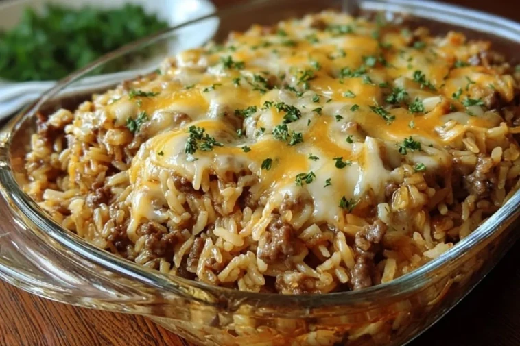 Casserole De Riz Au Bœuf Haché Et Oignons Gratinés