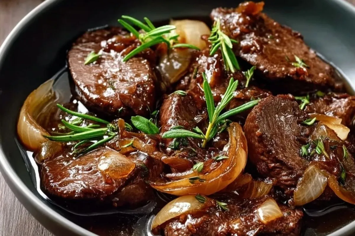 Foie De Boeuf Aux Oignons Caramélisés