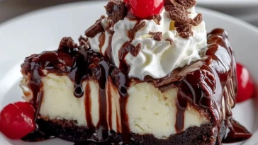 Gâteau Au Fromage Blanc Brownie Avec Sauce Chocolat Chaud