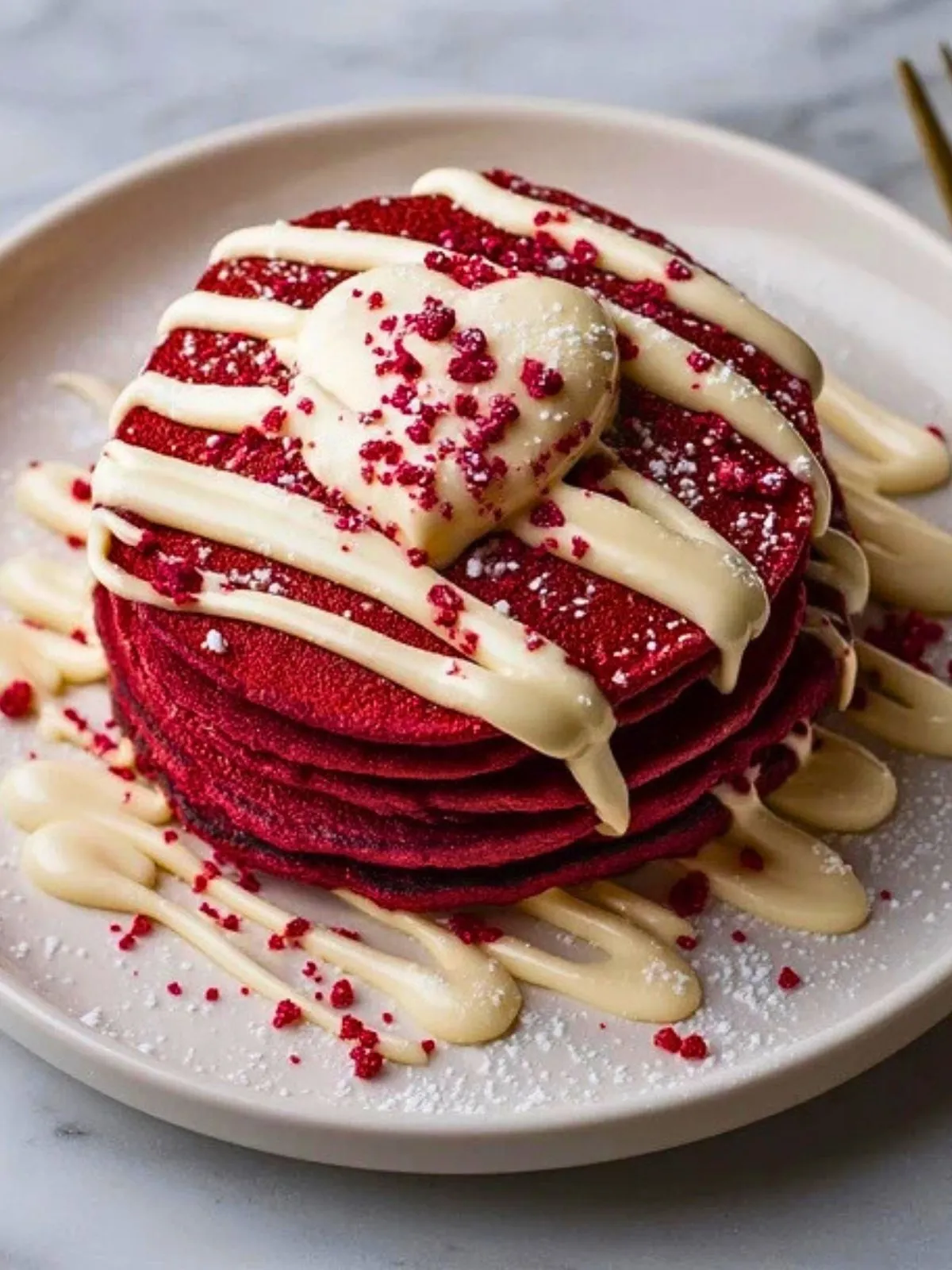 Pancakes Velours Rouge Pour Un Petit-Déjeuner Doux De Saint-Valentin (1)