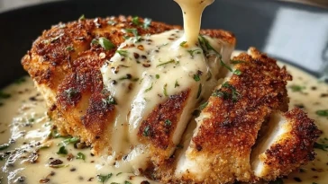 Poulet Crustacé au Parmesan avec Sauce Ail Crémeuse