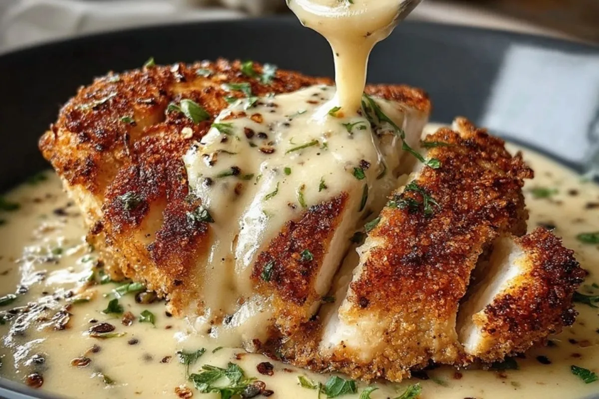 Poulet Crustacé au Parmesan avec Sauce Ail Crémeuse