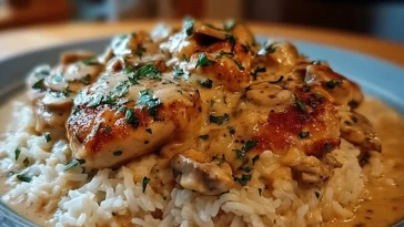 Poulet Crémeux Sur Lit de Riz