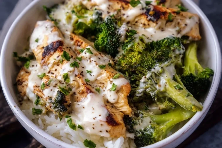 Bols De Poulet Crèmeux à LAil Et Brocoli