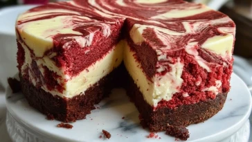 Gâteau Marbré Velvet Rouge au Fromage Crémeux