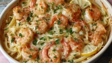 Pâtes au Crevettes Gratinées