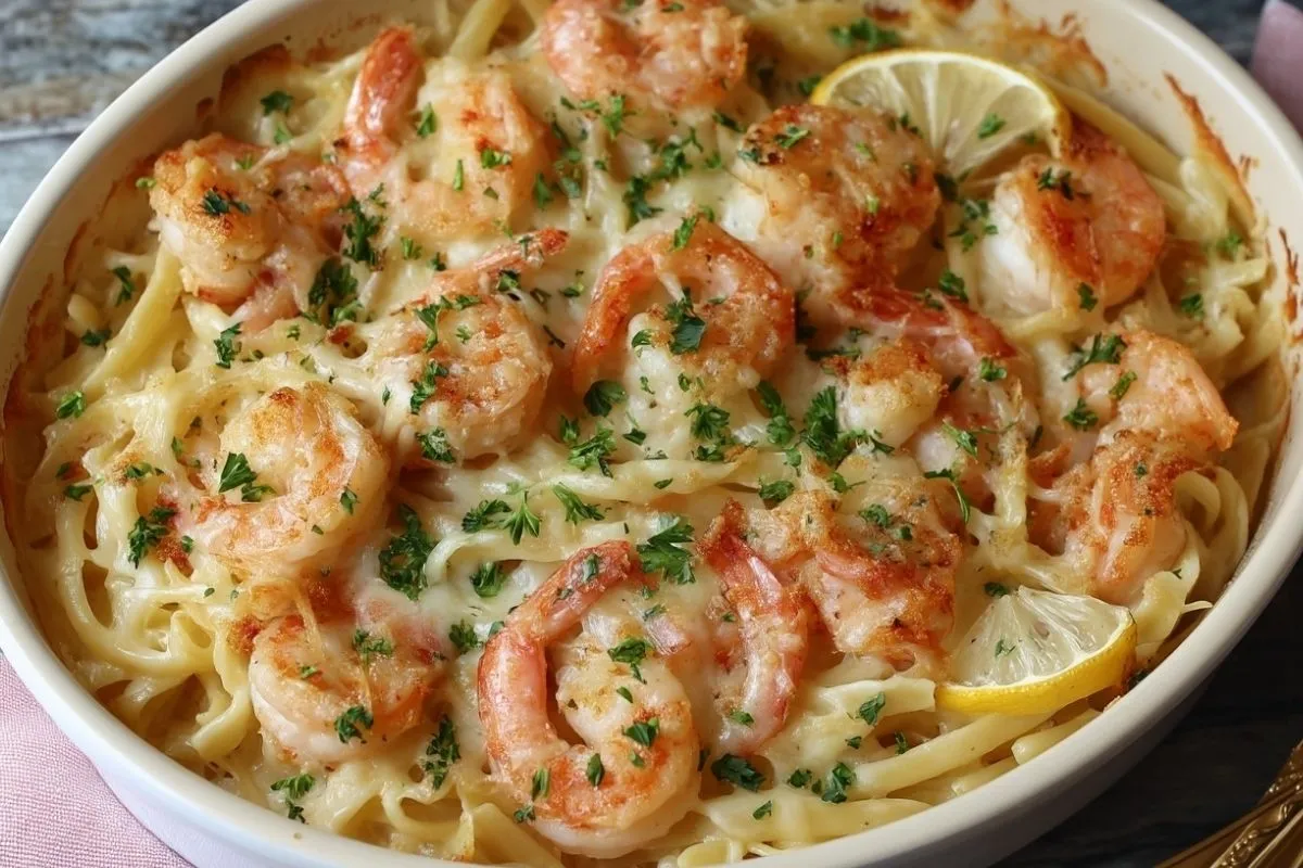 Pâtes au Crevettes Gratinées