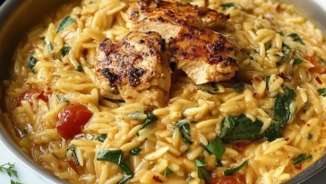 Poulet Orzo à Tomate et Épinards