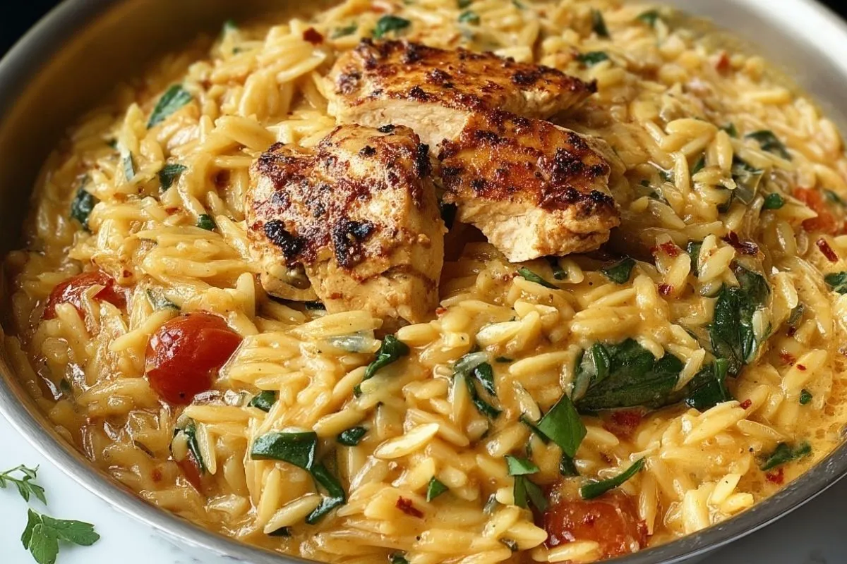 Poulet Orzo à Tomate et Épinards